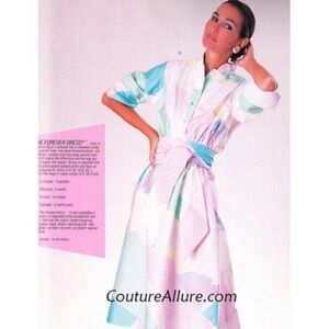 70s VTG Katherine Gust Vintage 80s Pastel Plaid Dress Belted Midi Secretary